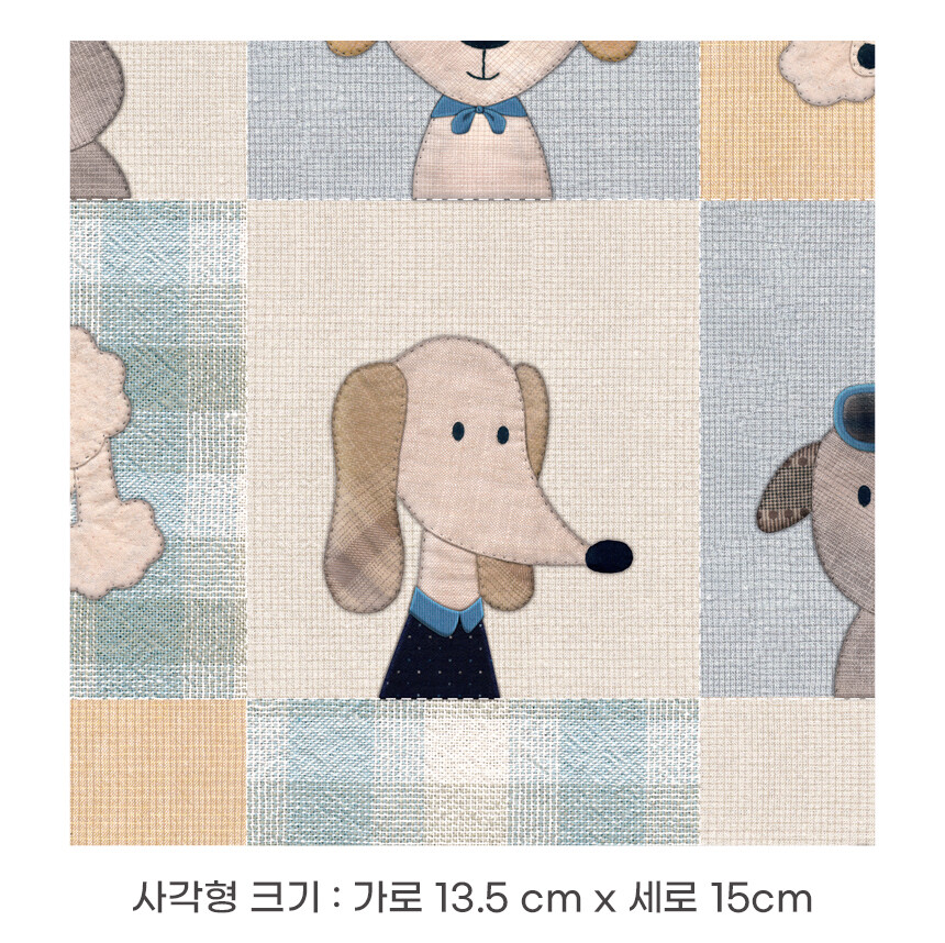 블루 옥스포드 원단 강아지 사각 패턴 사이즈