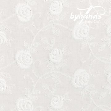 [바이핸즈] 대폭 넝굴 로즈 아일렛 레이스원단 - 아이화이트 (EYL-0014) (1/2Yd)