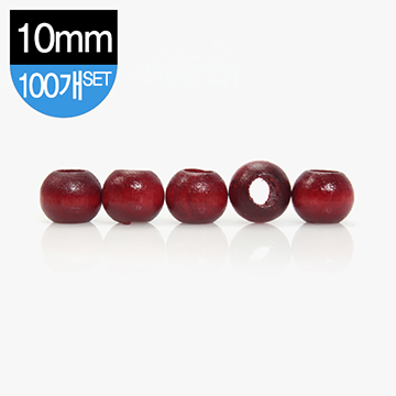 [장식부자재] 나무 장식 구슬 10mm 100개 1SET - 빨강 (set)