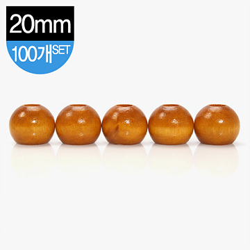 [장식부자재] 나무 장식 구슬 20mm 100개 1SET - 노랑 (set)