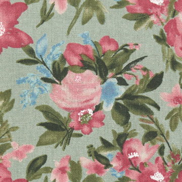 [국산린넨] 대폭 핑크 플로라 린넨 프린트원단 - 민트 (1/2Yd)