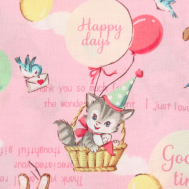 [퀼트게이트] 디어 리틀 월드 해피 애니멀 12 시팅 프린트원단 - 핑크 (1/2Yd)