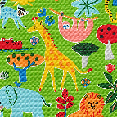 [코카] 키즈 드로잉 정글 옥스포드 프린트원단 - 옐로우그린 (1/2Yd)