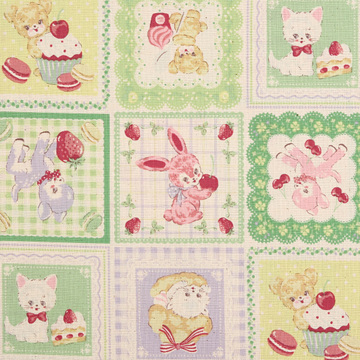 [코카] 디저트 애니멀 패치워크 시팅 프린트원단 - 그린 (1/2Yd)