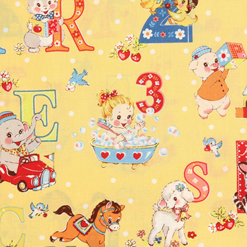 [유와] 마츠야마 아츠코 해피 베이비 셔팅 프린트원단 - 옐로우 (1/4yd) (D02)AT822366-C (개)