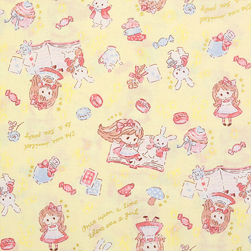 [코카] 페어리테일 앨리스 시팅 프린트원단 - 옐로우 (1/2Yd)