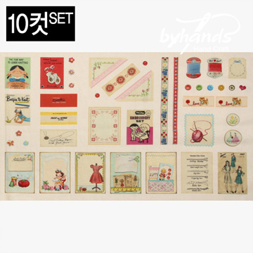 [바이핸즈] 대폭 DTP 빈티지 해피 소잉 하프 린넨 프린트 커트지 148cm x 44cm 10컷 1SET (EYCD-09) (개)