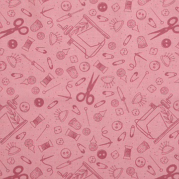 [로버트카프만] 핑크 라이트 디자인 소잉 바스켓 프린트원단 - 핑크 (1/2Yd)