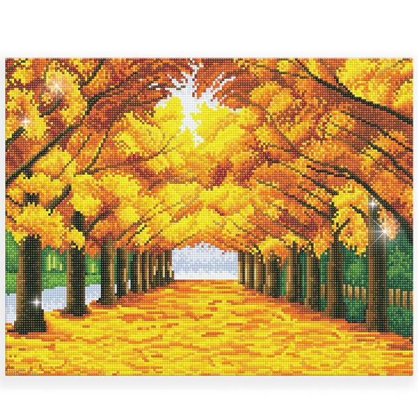 퀼트의시작은? 엔조이퀼트와 함께,[생활용품2] DIY 비즈 보석십자수 인테리어 풍경 액자 가을 황금빛 산책길 그림 - 50x40cm
