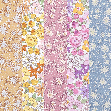 [원단패키지] 세븐베리 일본수입 꽃무늬 퀼트천 플라워 면원단9 5종 - 45cm x 26cm (set)