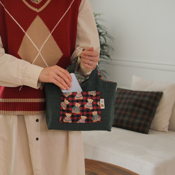 퀼트의시작은? 엔조이퀼트와 함께,[바이핸즈] 퀼트패키지 가방 - 베어체크 리버서블 에코백