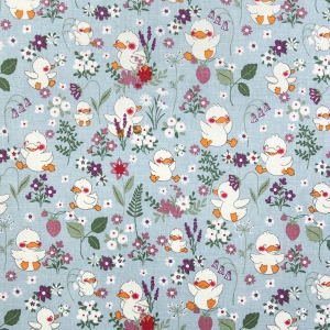 [코튼프린트] 대폭 스마일오리 프린트원단 - 블루 (1/2Yd)