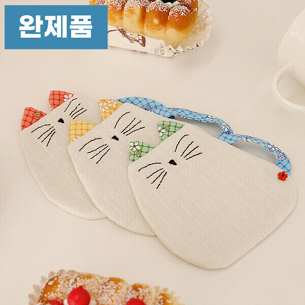 [바이핸즈] 퀼트완제품 소품 - 야옹이 티매트 (3개 세트)
