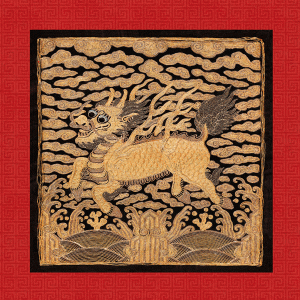 DTP 코튼 기린무늬 자수 흉배 커트지 원단 150cm x 110cm (레드) (개)
