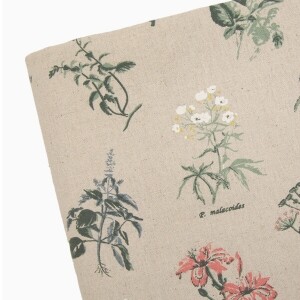 [국산린넨] 대폭 허브플라워 린넨 프린트 원단 오렌지 (1/2Yd)